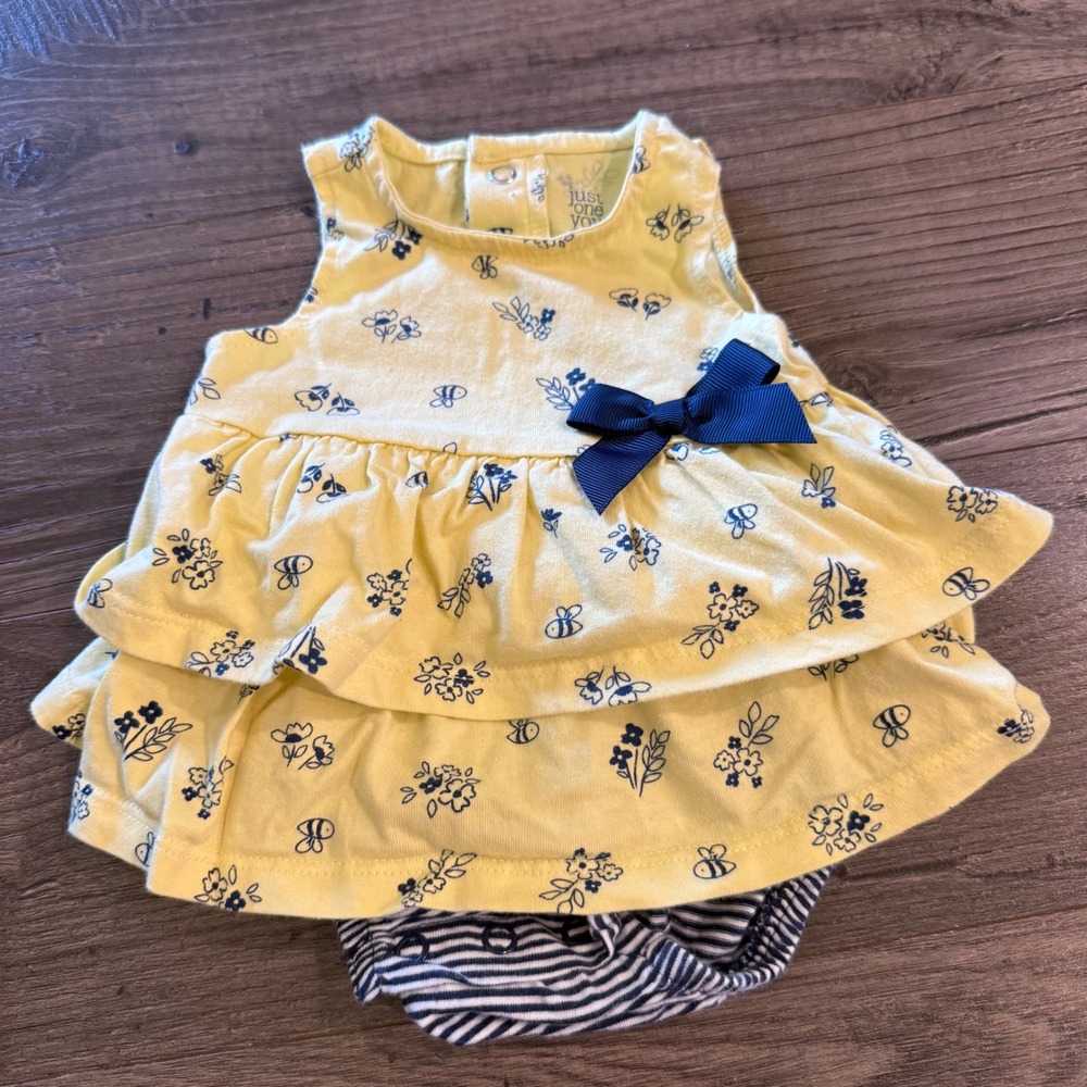 Just One‎ You by Carters Baby Girl Yellow Bee Floral Tiered Dress Bodysuit 3M